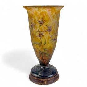 Daum Nancy Cameo Acid Etched Floral Vase SIGNED