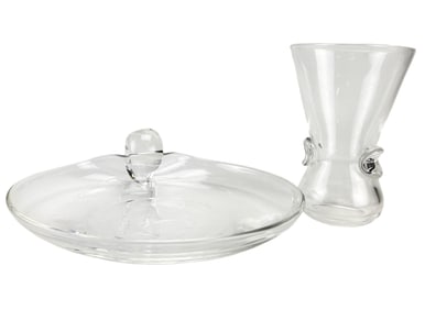 Steuben Crystal Snail Handle Bowl & Signet Vase