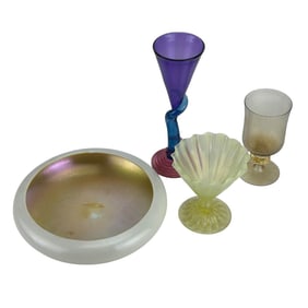 Studio Glass Iridescent Bowl Cup Signed Vase LOT
