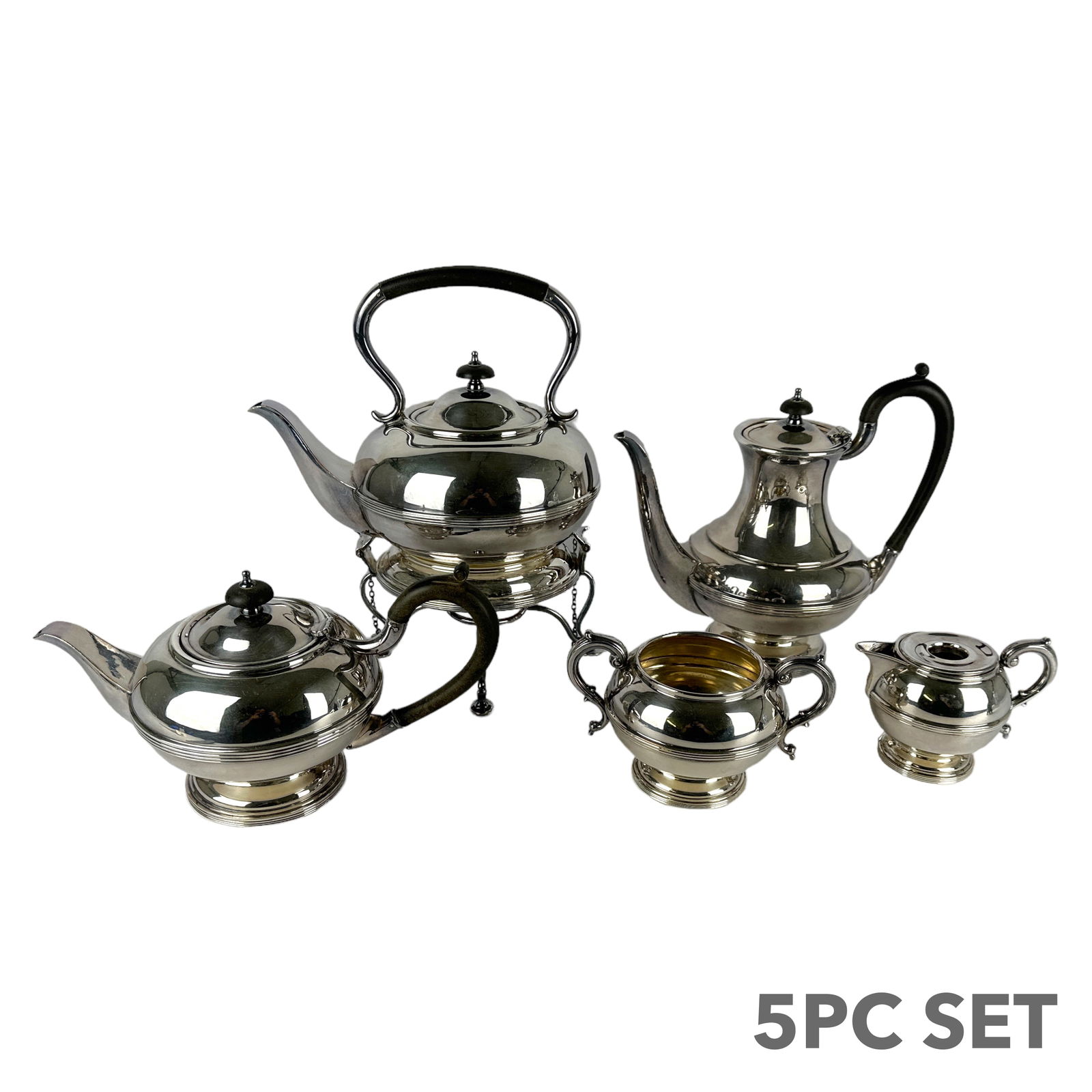 English Modern Hallmarked Silver Plated 5pc. Tea Set (1 of 6)