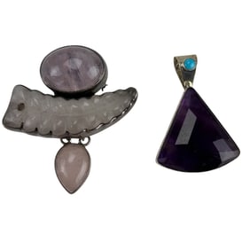 Rose Quartz Amethyst & Sterling Necklace Pendants