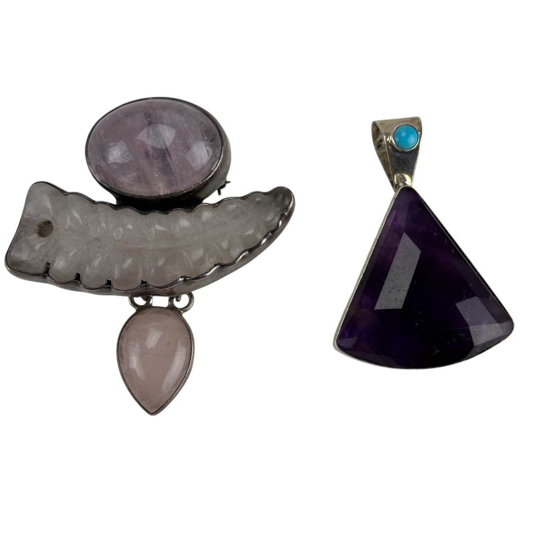 Rose Quartz Amethyst & Sterling Necklace Pendants (1 of 5)