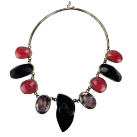Amethyst Onyx Rhodochrosite Sterling 925 Necklace