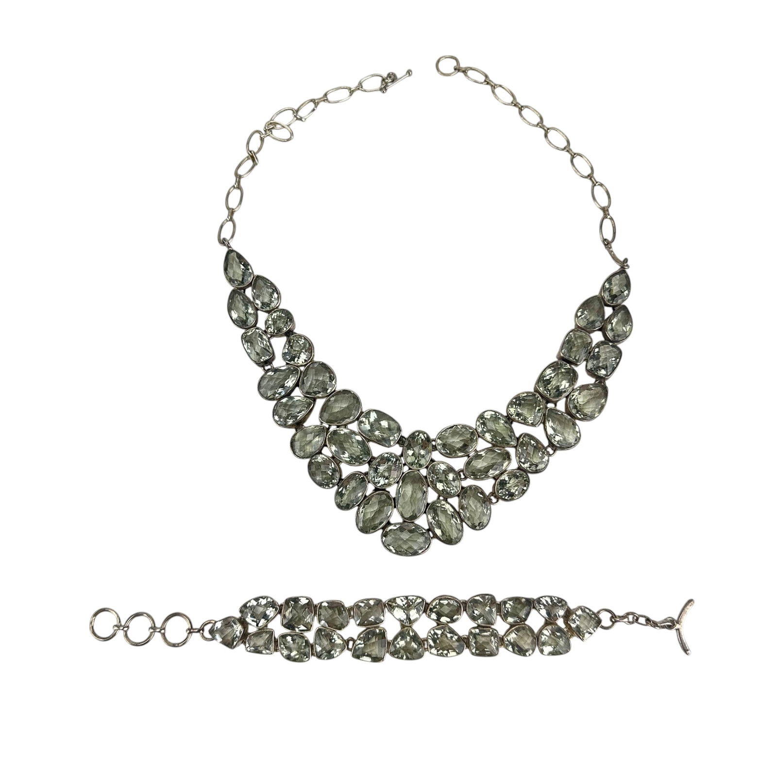 Sterling & Faceted Glass Choker Necklace Bracelet (1 of 8)