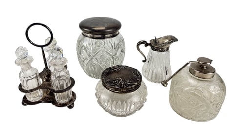 American & English Sterling Topped Cut Crystal LOT