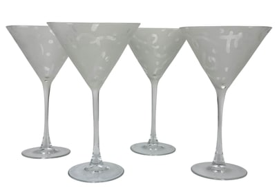 4 Romero Britto Etched Bar Barware Martini Glasses