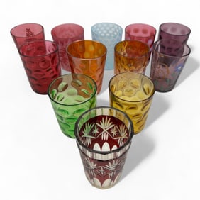 Victorian Era Art Glass Tumblers Assorted 12pc LOT