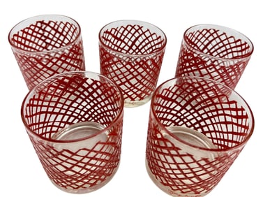 Georges Briard Red Lattice Barware Whiskey Glasses