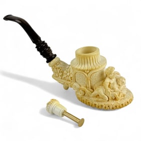 Carved Meerschaum Figural Turkish Smoking Pipe Box