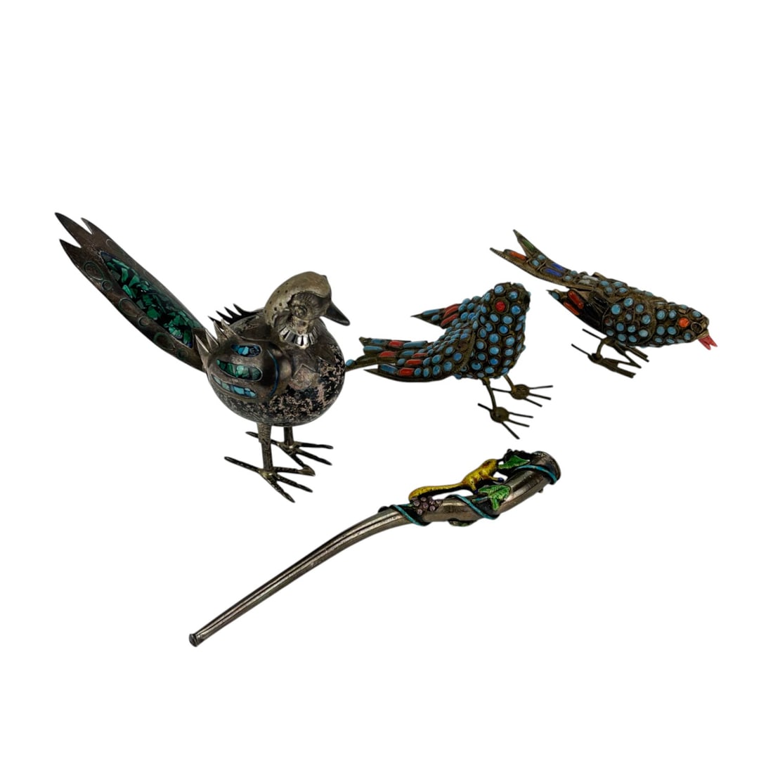 Mexican Tibetan Bird Figurines Cigarette Holder 4p (1 of 5)