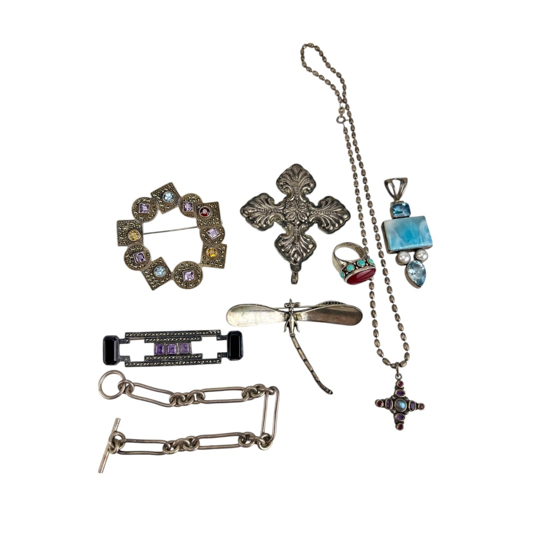 Sterling Gemstone Ring Brooch Pendant Necklace 8pc (1 of 6)