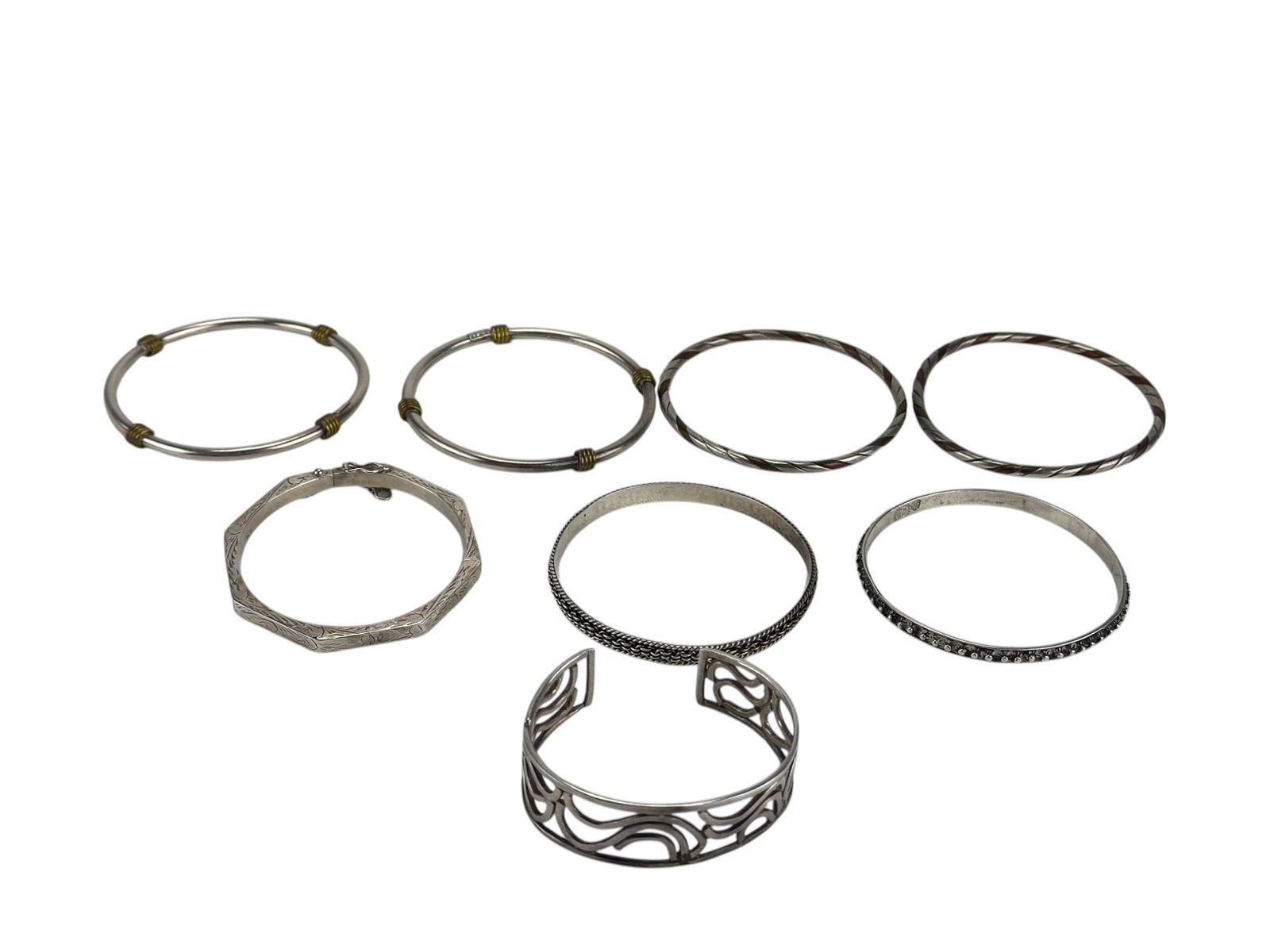 Sterling Silver 925 Round Bangle Bracelet 8pc LOT (1 of 9)