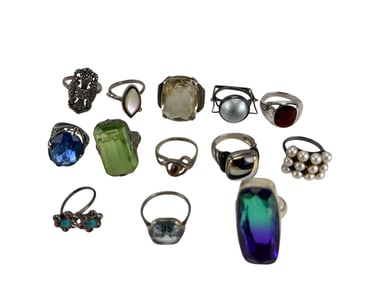 Sterling Silver 925 Gemstone Glass Pearl Ring 13pc