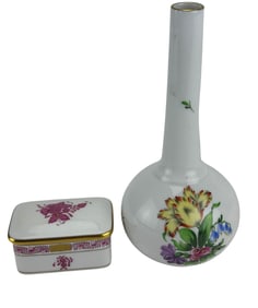 Herend Printemps Chinese Bouquet Raspberry Box 2pc