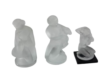 Lalique Art Deco Frosted Crystal Nude Figurine 3pc