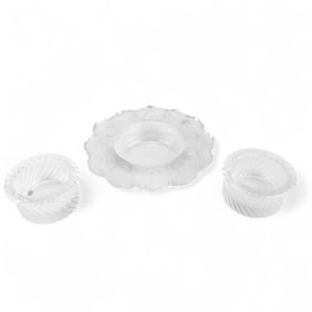 Lalique Smyrne Ashtrays & Honfleur Nut Bowl 3p LOT