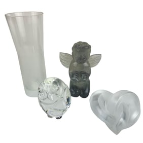 Lalique Hermes Steuben Owl Heart Vase Angel 4p LOT