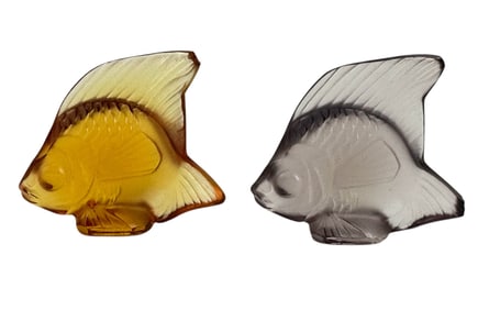 Lalique Crystal Poisson Glass Fish Figurines 2pc