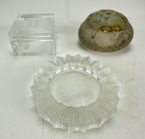 Lalique France Crystal Covered Boxes & Ashtray LOT