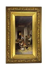 Benlure Figural Barnyard Landscape Oil Painting