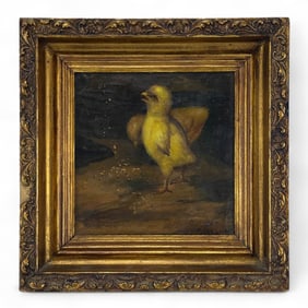 Antique Hatchling Chickens Or Oil Painting SIGNED