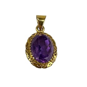 14K Gold Oval Faceted Amethyst Necklace Pendant