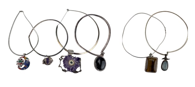 Sterling Amethyst Tiger Eye Pendant Necklaces 6pc