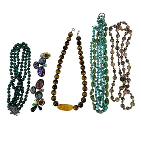 Tiger Eye Malachite Jasper Necklace Earring 5p LOT