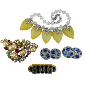 Yves St Laurent Choker Necklace Brooch Earrings 5p