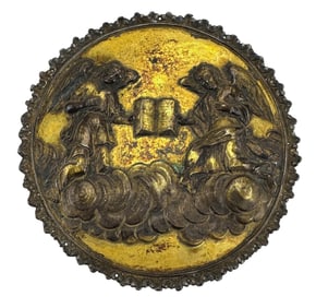 900 gilt Silver Winged Angels Repousse Wall Plaque
