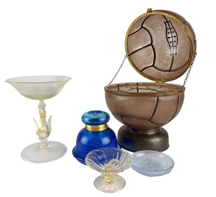 Glass Basketball Liquor Bar Inkwell Compote 5p LOT