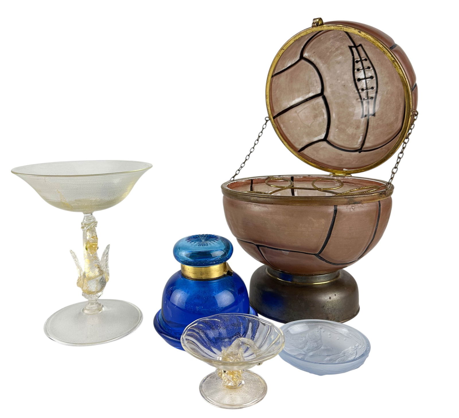 Glass Basketball Liquor Bar Inkwell Compote 5p LOT (1 of 9)