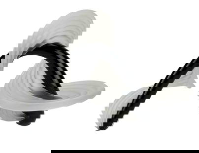 Thomas Buechner 1926-2010 Glass Sculpture SIGNED: Thomas Scharman Buechner (American, 1926-2010) art glass sculpture. The abstract form features dramatic coiled elements of frosted clear glass that intersect through a looping black glass core. The sc