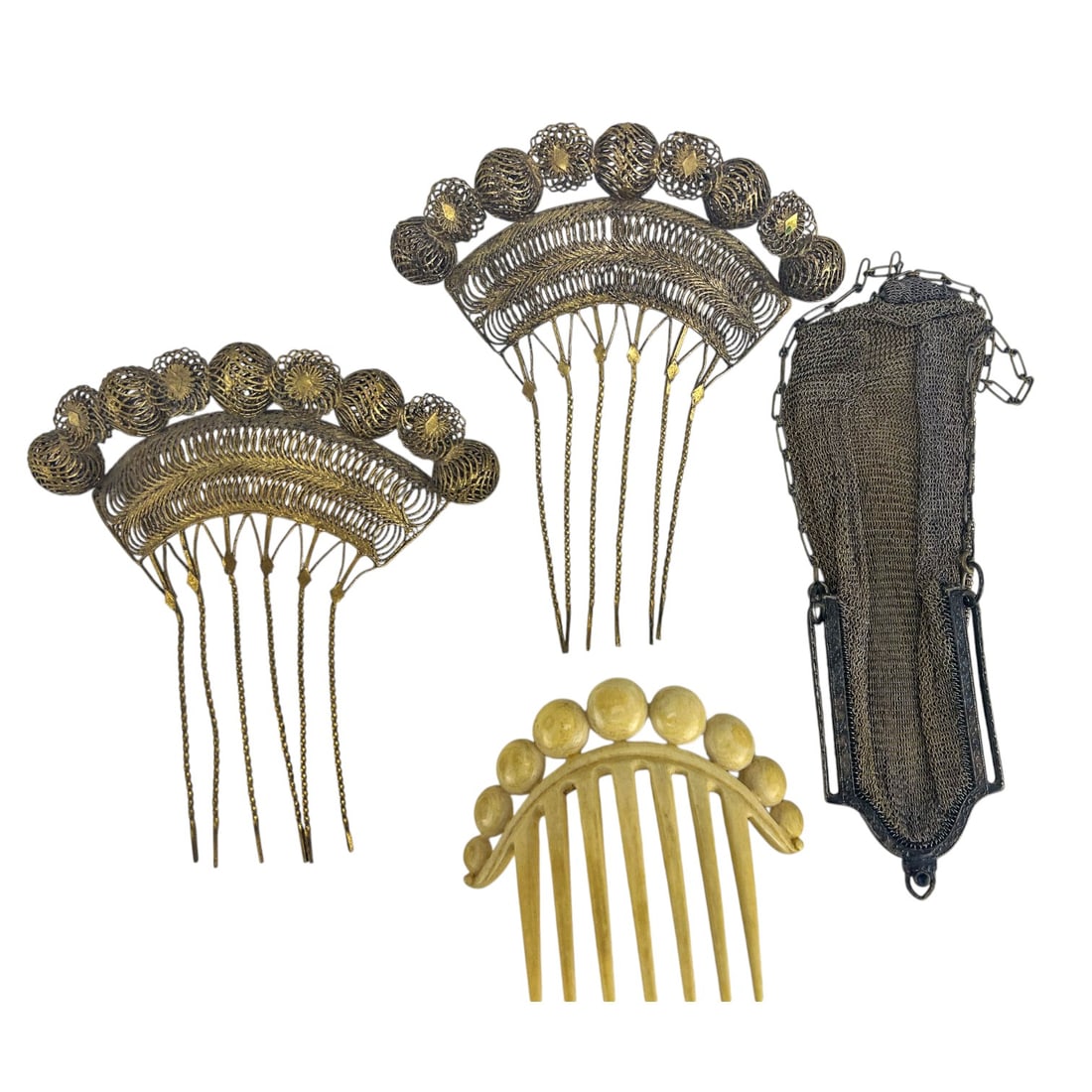 Whiting Davis Mesh Purse Filigree Hair Combs & Pin (1 of 8)