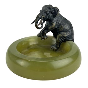 Elephant & Onyx Gemstone Art Deco Candy Nut Bowl