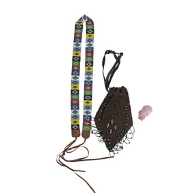 Native American Beaded Belt Bag Mini Sculpture LOT