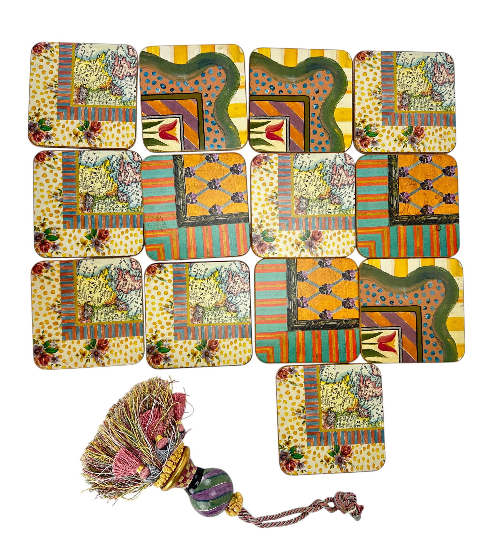 MacKenzie-Childs Coasters with Tassel Accent LOT (1 of 6)