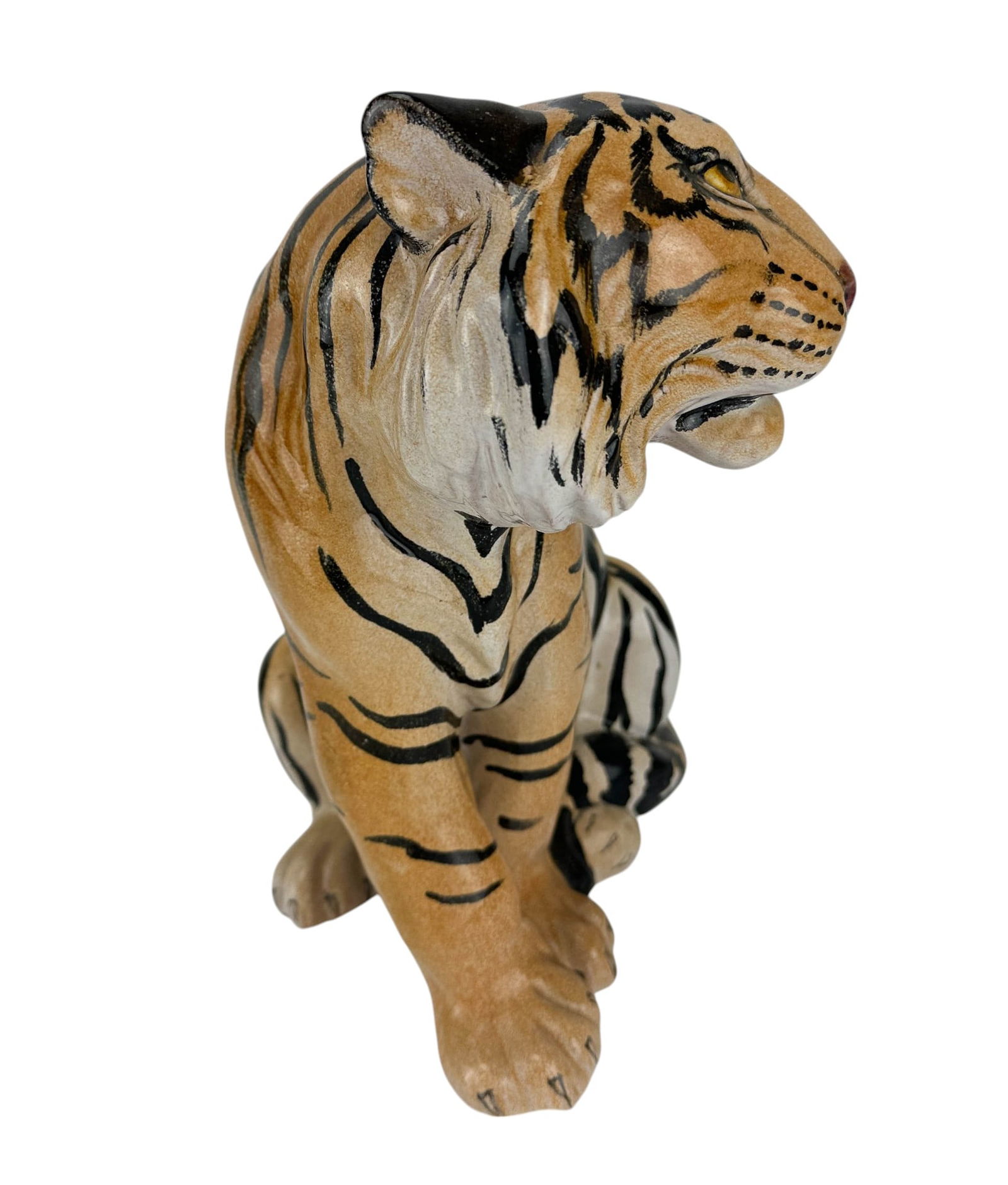 Italian Painted Ceramic Terracotta Tiger Sculpture (1 of 4)