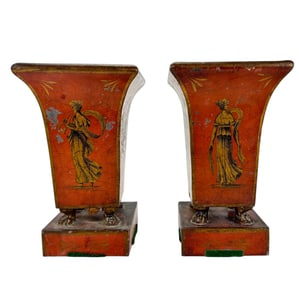 Neoclassical Style Pair of Tole Painted Planters