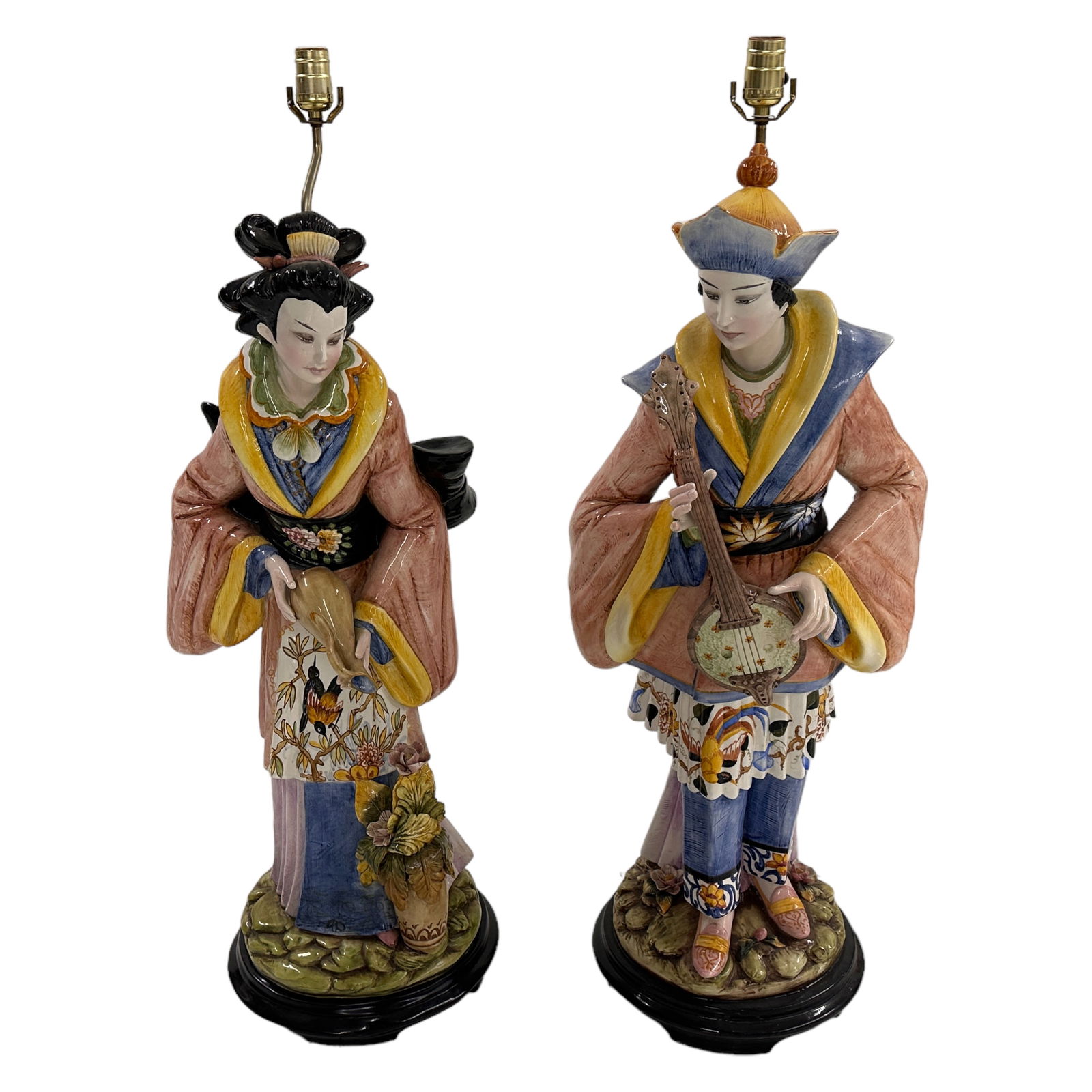 Italian Capodimonte Pair Figural Chinoiserie Lamps (1 of 9)