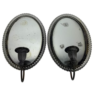 Oval Pair Mirrored Glass Twist Rope Wall Sconces