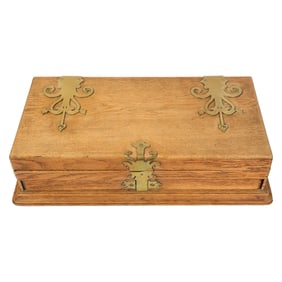 Arts & Crafts Antique Brass & Wood Secretary Chest