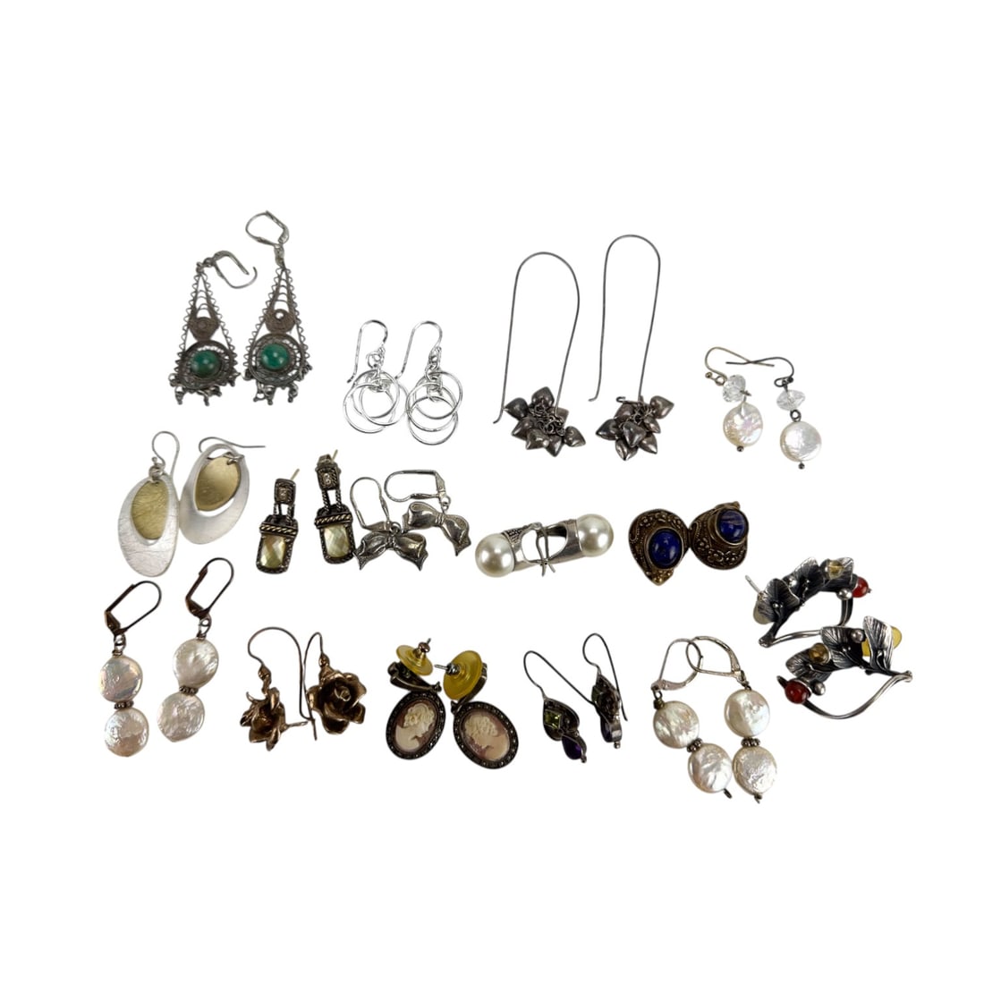 Sterling 925 Gemstone Pearl Cameo Earring 15PR LOT (1 of 4)