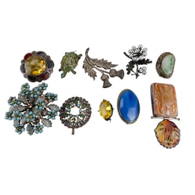 Sterling Silver Gemstone Glass Brooch ESTATE LOT