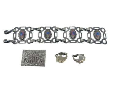 Sterling Silver 925 Bracelet Brooch Earrings Or 3p