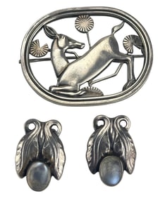 Georg Jensen Denmark Sterling Brooch Earrings LOT