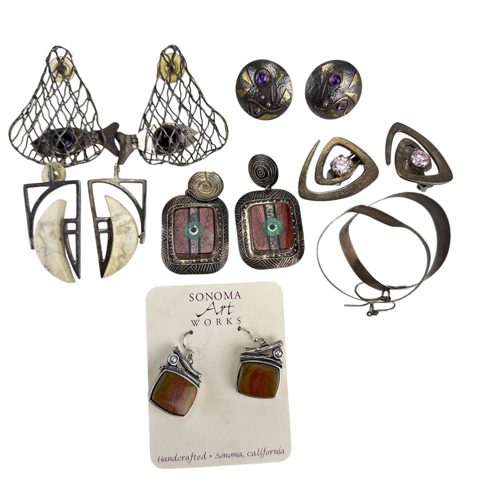 Sterling 925 Artisan Crafted Pierced Earrings 7 Or (1 of 4)