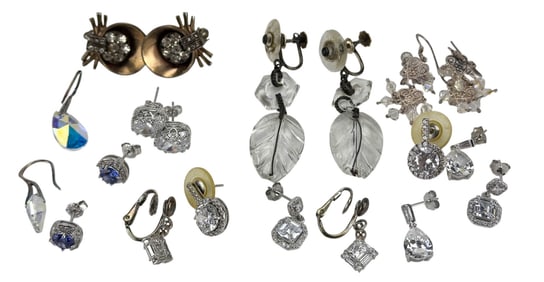 Sterling Silver 925 & Crystal Earrings 10 Pair LOT
