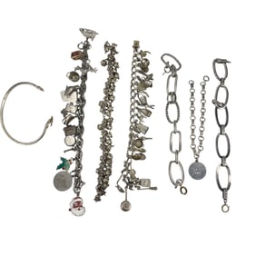 Sterling Silver 925 Link Charm Cuff Bracelet 7pc