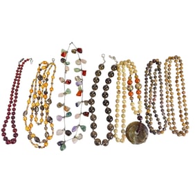 Semi Precious Gemstone & Glass Beaded Necklace 7pc